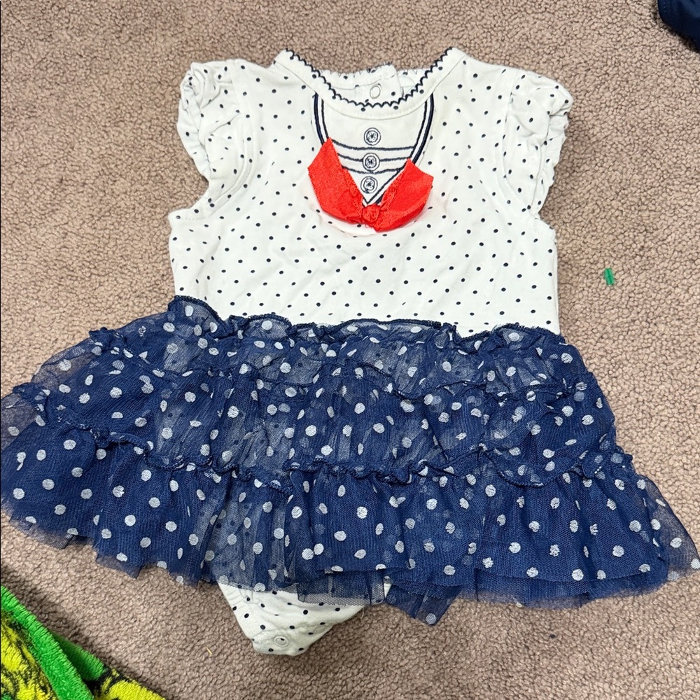 Little Me White and Navy Polka Dot Baby Dress